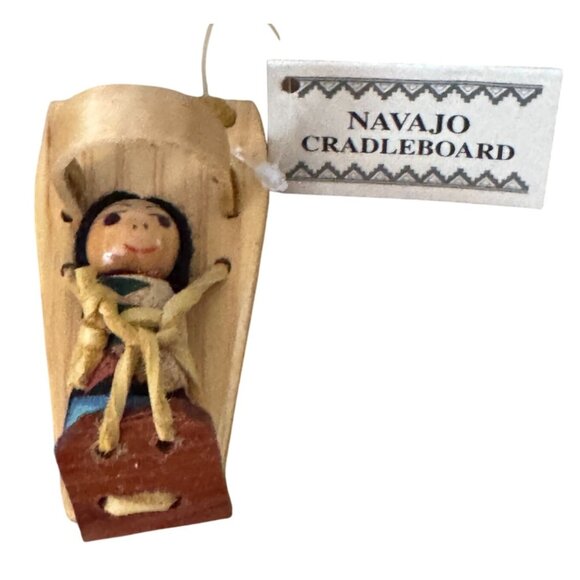 Navajo Cradleboard Wood Ornament Figure Natural Finish 3 Inch - Picture 1 of 4